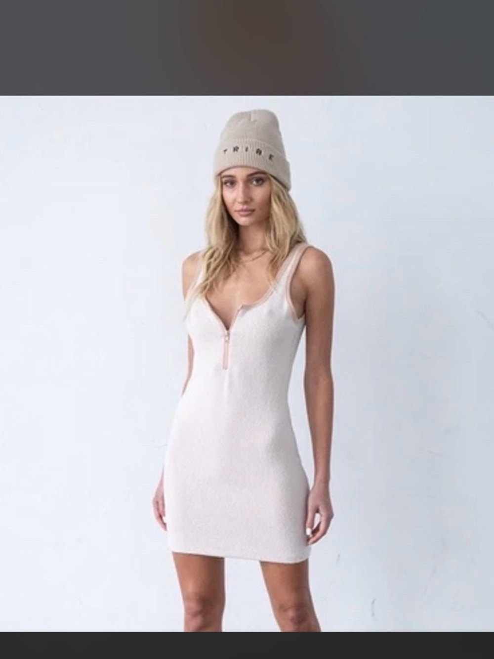 Tribe Kelley Zip-Front Mini Dress in Light Cream